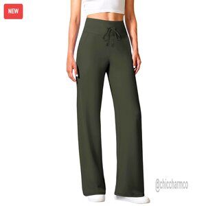 Straight Leg Yoga Pants with Drawstring Pockets Stretchy Work Casual